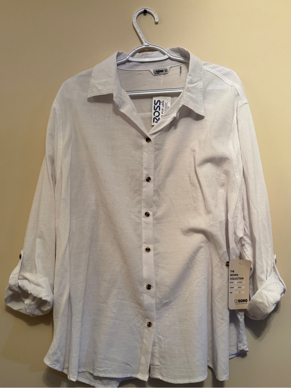 Button Up Shirt White New With Tags Size 3X Ci Sono